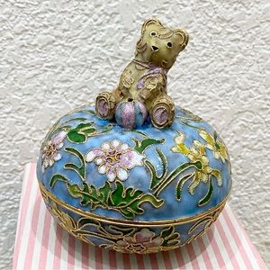 Vintage NYCO Nikki Yassaman Blue Bear Trinket  Faberge Enameled Art Figurine NOS